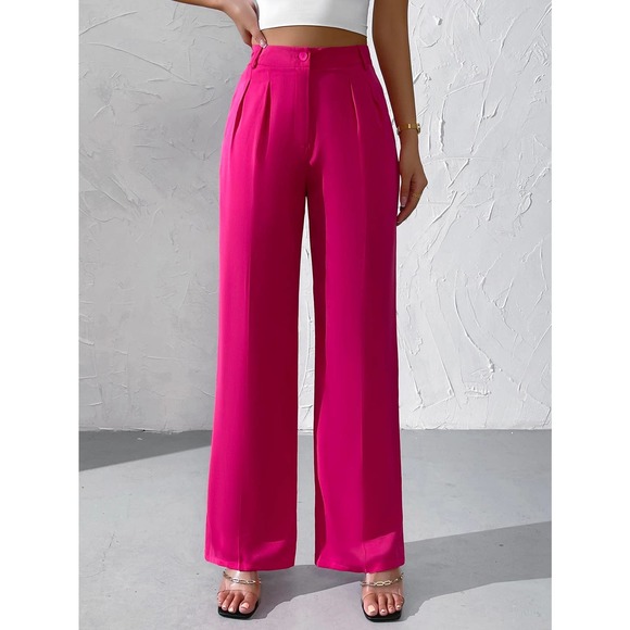 WILA Pants - minimalist High Waist Plicated Detail Wide Leg pants hot pink